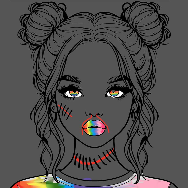 realistic girl with two buns in hair and lips