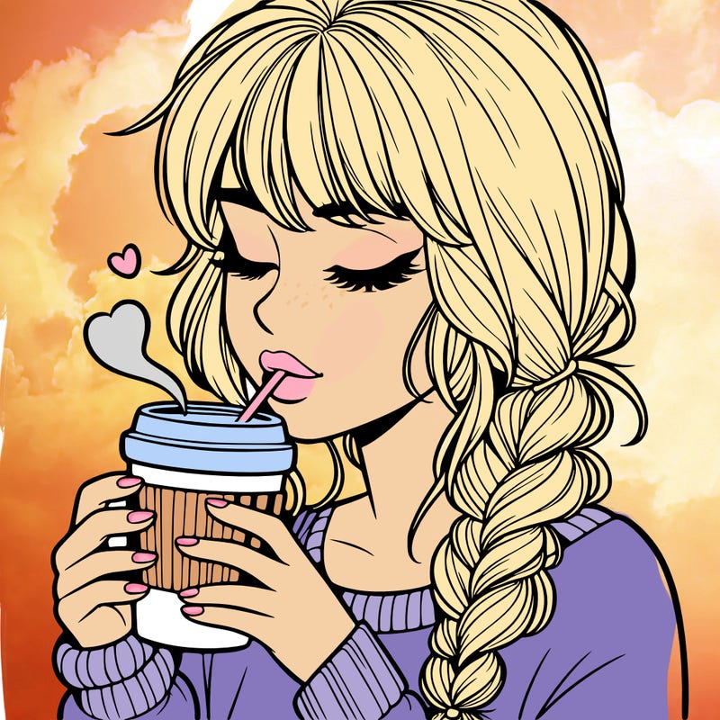 realistic girl drinking coffee