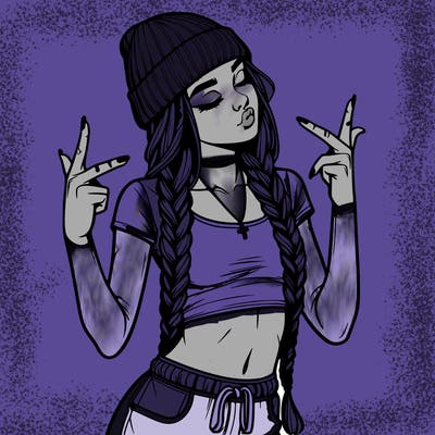 realistic teenage girl with braids and a beanie and crop top doing 🫶🏼