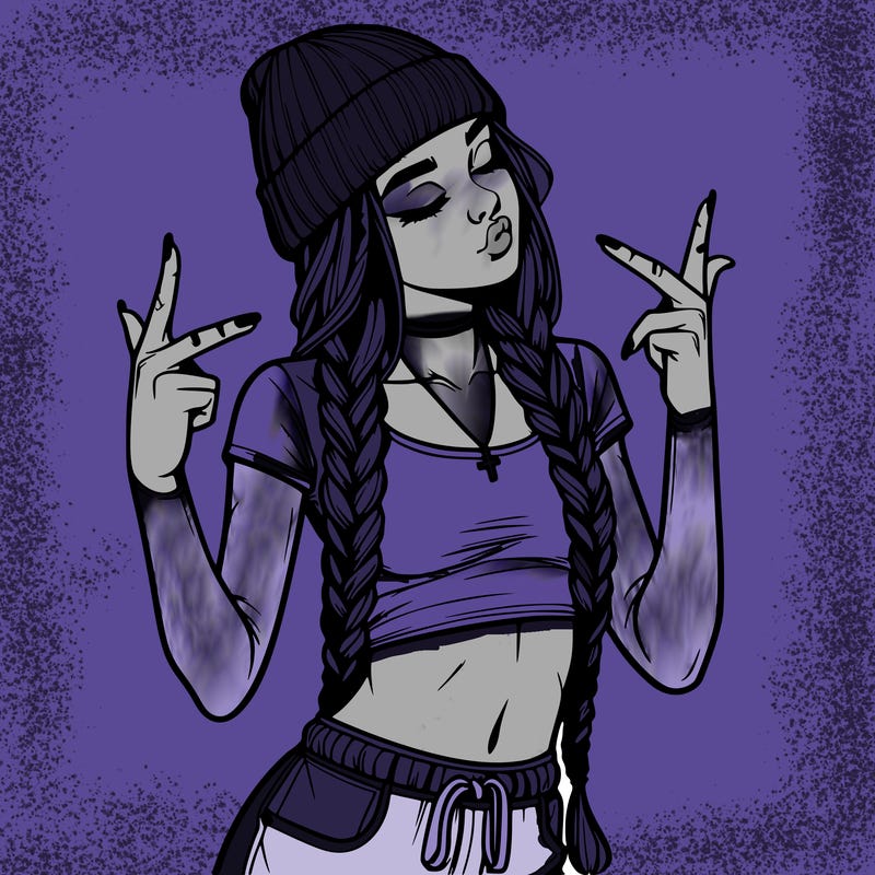 realistic teenage girl with braids and a beanie and crop top doing 🫶🏼