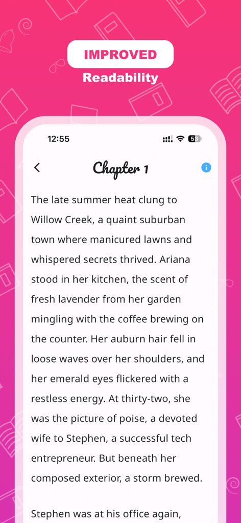 NovelNest-Novel & Love Stories - NovelNest mobile app reading interface showing a romance story with improved readability.