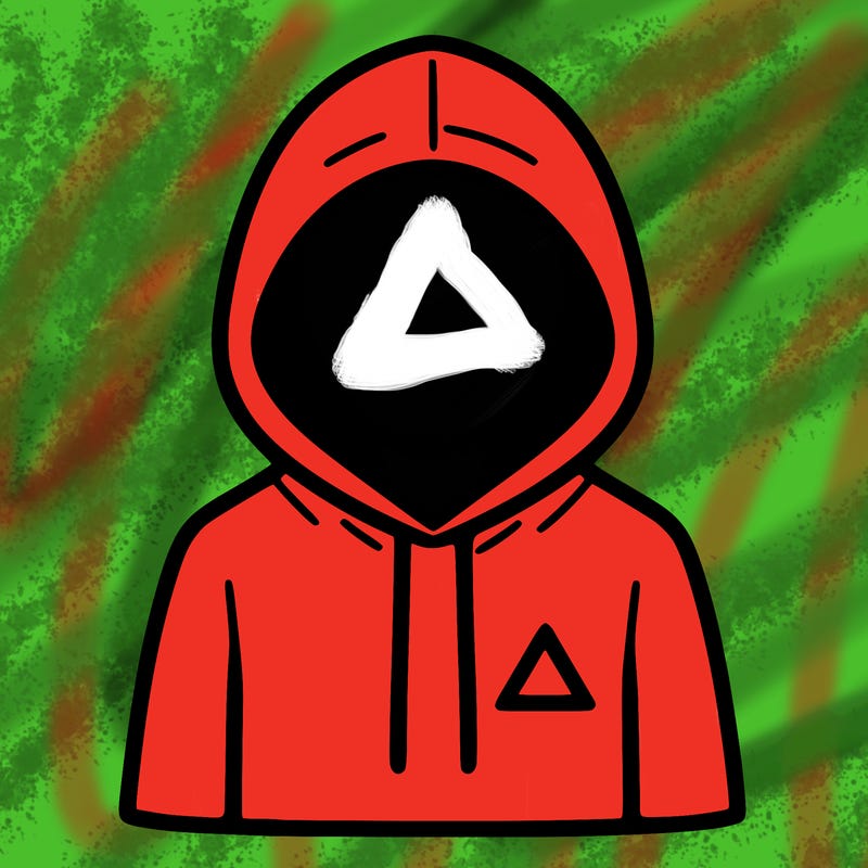 a person with non face waering a hoodie with a small triangle symbol