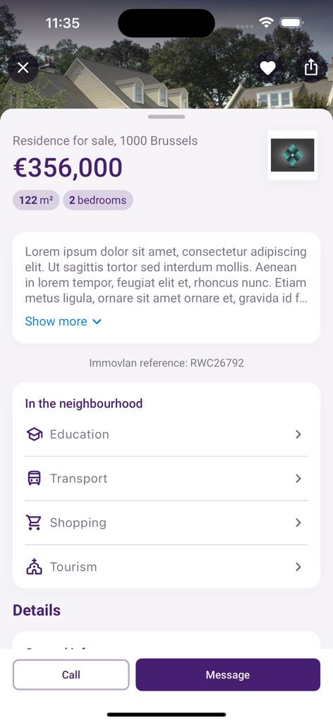Immovlan - Real estate property listing for a residence in Brussels on the Immovlan app