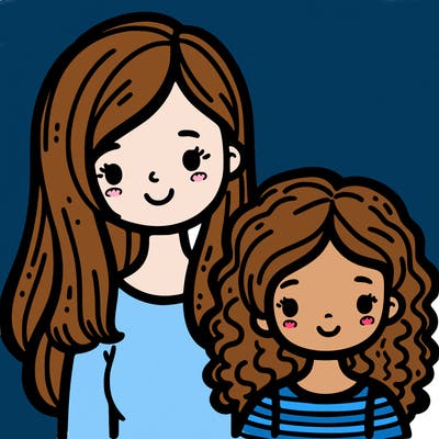 mom with straight hair and daughter with curly hair