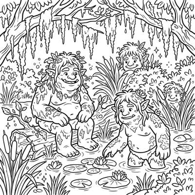 Dive into the whimsical world of Swamp Trolls with this specially designed coloring page for seniors. Featuring large, clear outlines, it offers an engaging and accessible artistic escape.