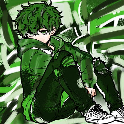 a male hoddie ripped jeans messy hair anime