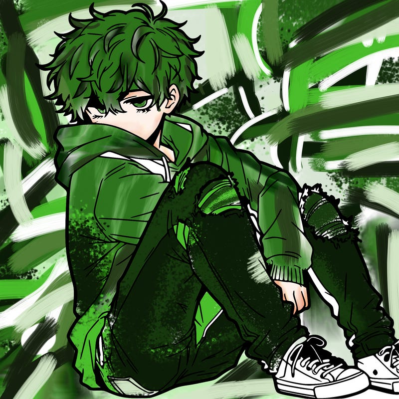 a male hoddie ripped jeans messy hair anime