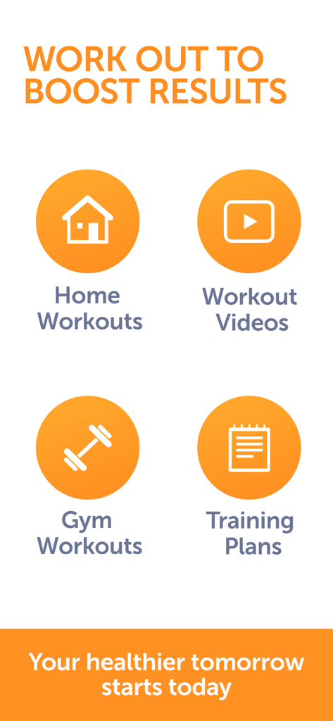 Interfaz de la aplicación Calorie Mama AI que muestra opciones de entrenamiento en casa y en el gimnasio junto con planes de entrenamiento