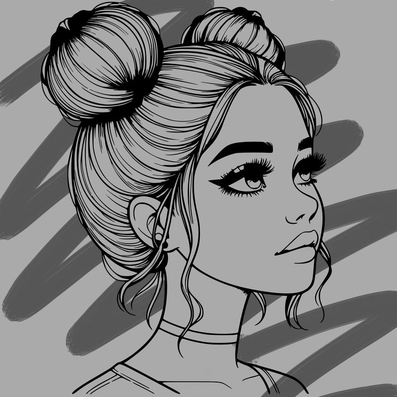 realistic girl with buns on the top of her head