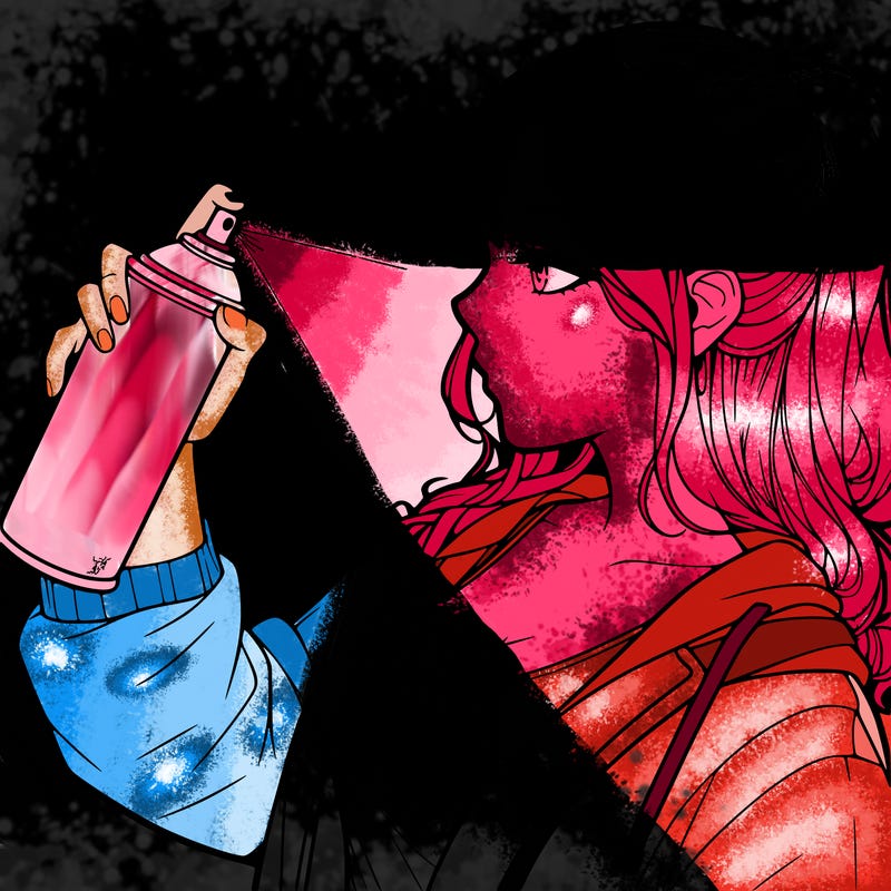 a realistic girl spray, painting