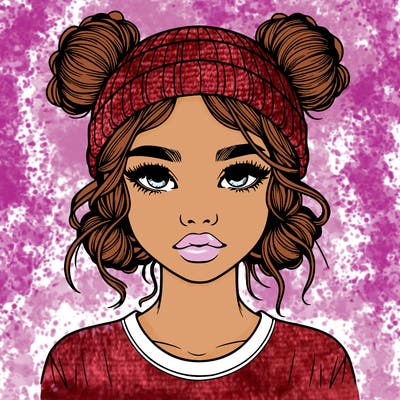 realistic girl with buns in her hair with a beanie on