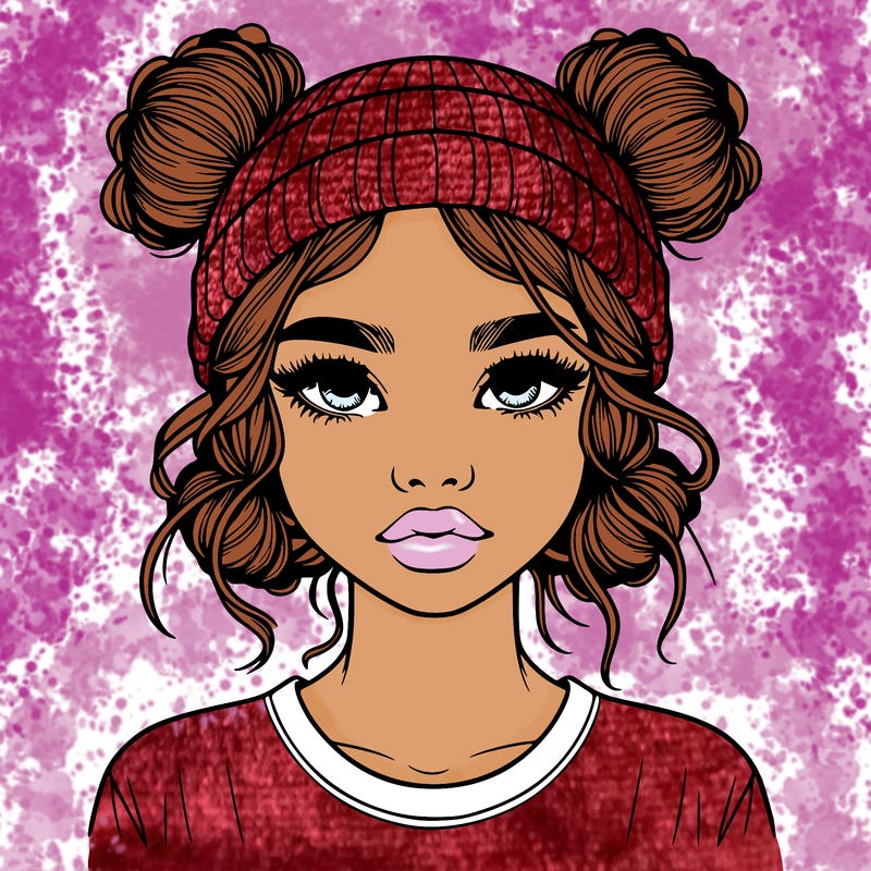 realistic girl with buns in her hair with a beanie on