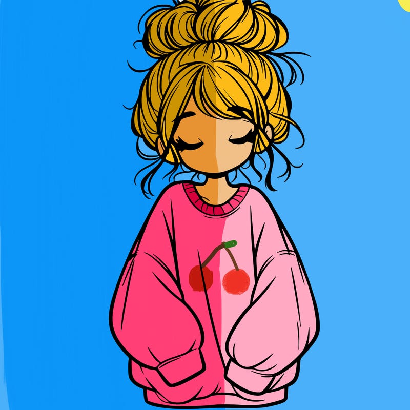 girl with baggy sweatshirt and messy bun
