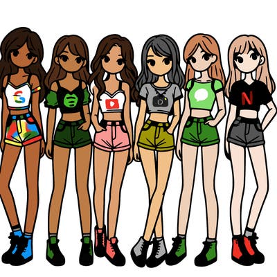 a group of girls wearing crop tops and shorts
