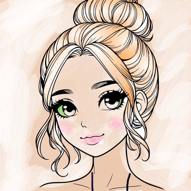 realistic pretty girl with hair in bun