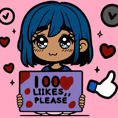 a girl with a sign saying 100 likes, please