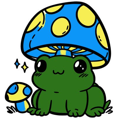 a cute frog with a mushroom hat