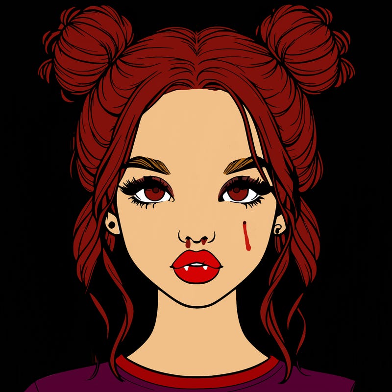realistic girl with two buns in hair and lips