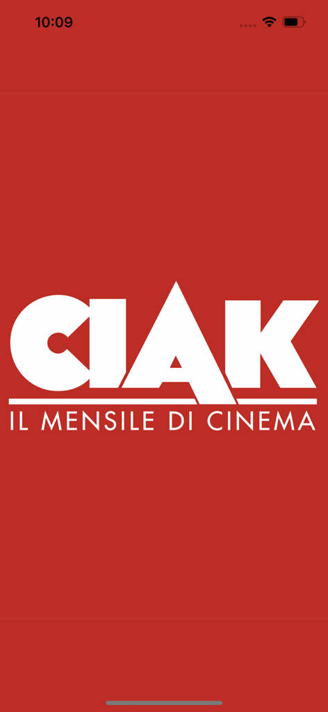 Ciak - Digital - Splash screen of the Ciak Digital app featuring the white logo and the subtitle Il Mensile di Cinema on a solid red background