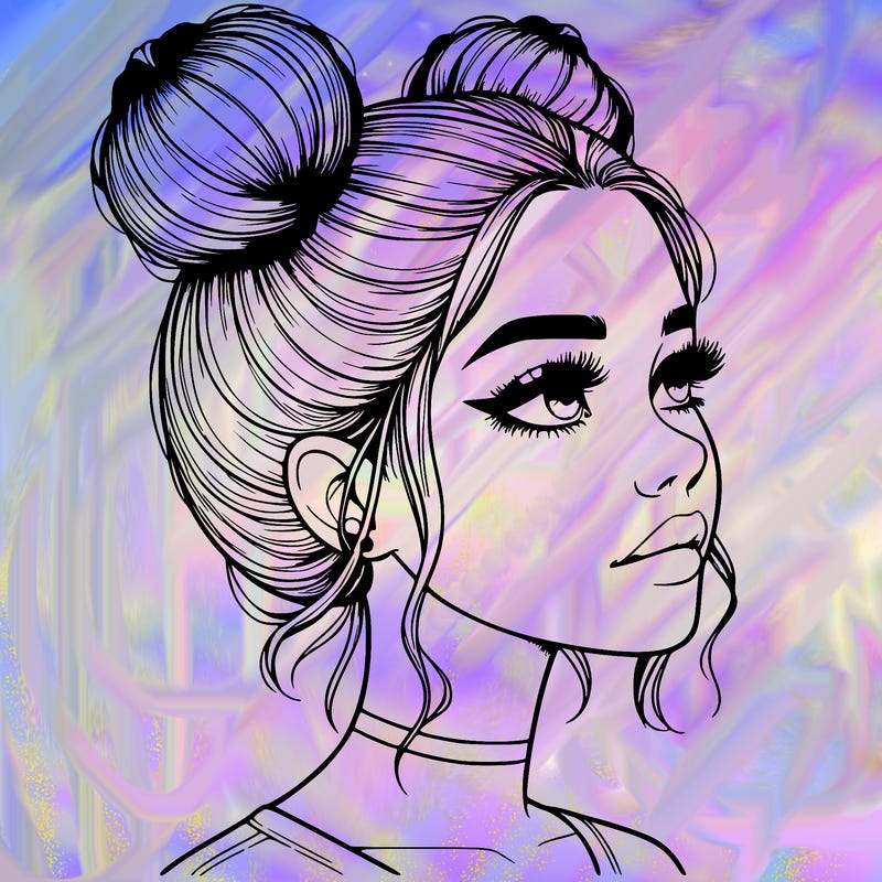 realistic girl with buns on the top of her head