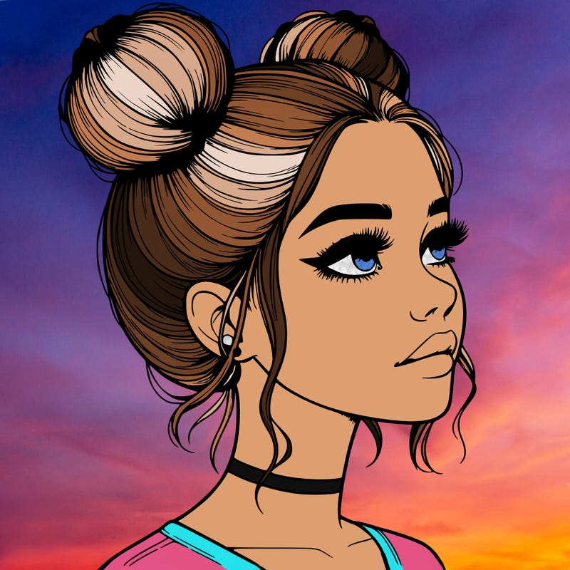 realistic girl with buns on the top of her head