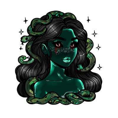 realistic girl with snakes as hair