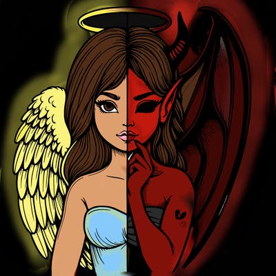 realistic angel half demon