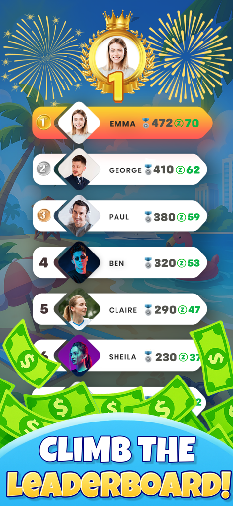 Un classement de jeu mobile pour Bingo Golden montrant les classements des joueurs et les récompenses en prix en espèces.