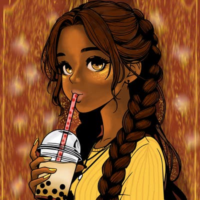 realistic girl with braided hair drinking boba