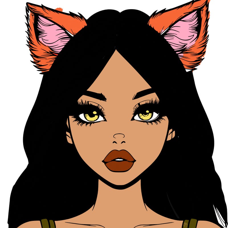 realistic girl with fox ears and realistic lips