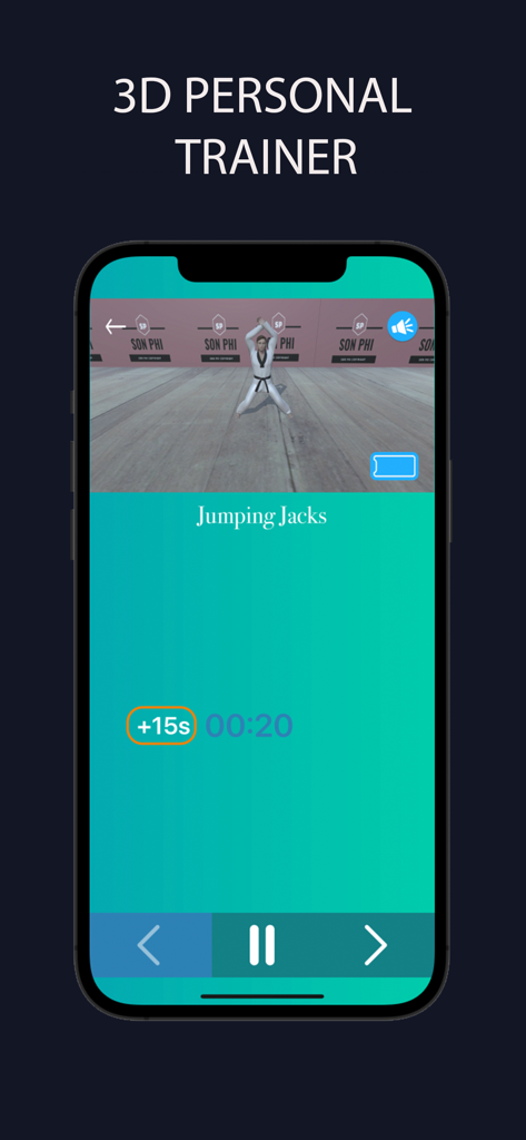 Martial Arts Trainer at home - 3D personal trainer performing jumping jacks in the Martial Arts Trainer app