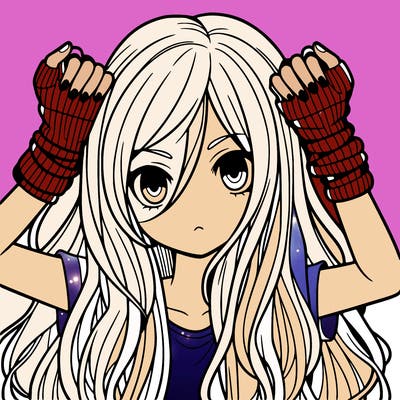long haired girl with fingerless gloves