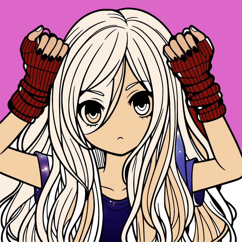 long haired girl with fingerless gloves