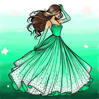 realistic woman with dress flowing in the wind