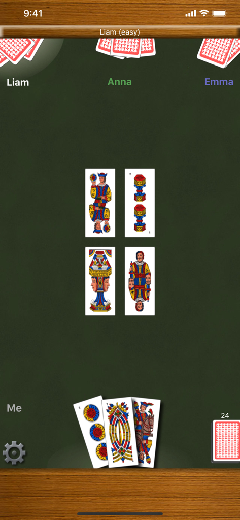 Scopa! - Interfaz del juego de cartas Scopa que muestra una partida contra oponentes de computadora con cartas italianas tradicionales