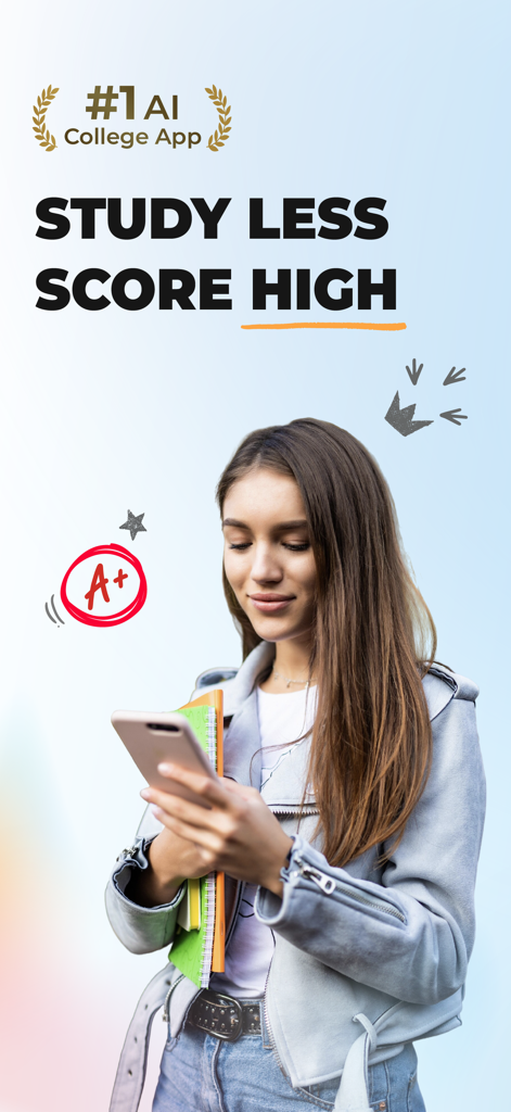 A college student using the QuickTakes AI study app on her phone to improve her grades