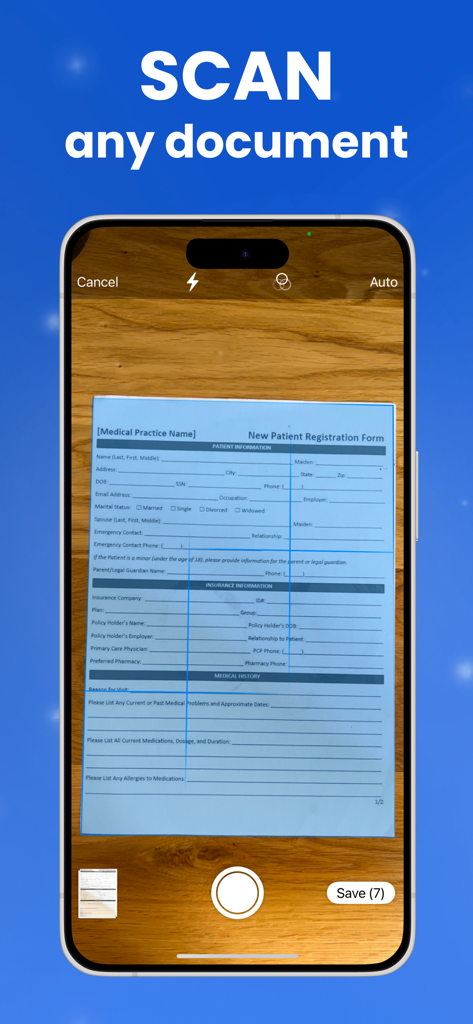 FaxFlow - Send Fax from iPhone - iPhoneでFaxFlowアプリを使用して、モバイルファックス用に医療登録フォームをスキャンしています。