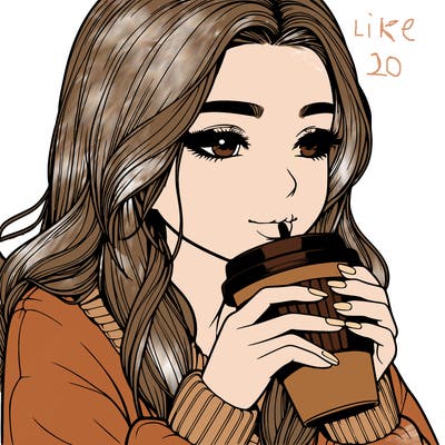 realistic girl drinking coffee