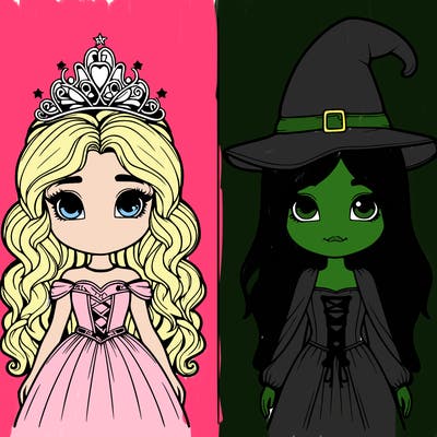 two realistic girls one princess one witch