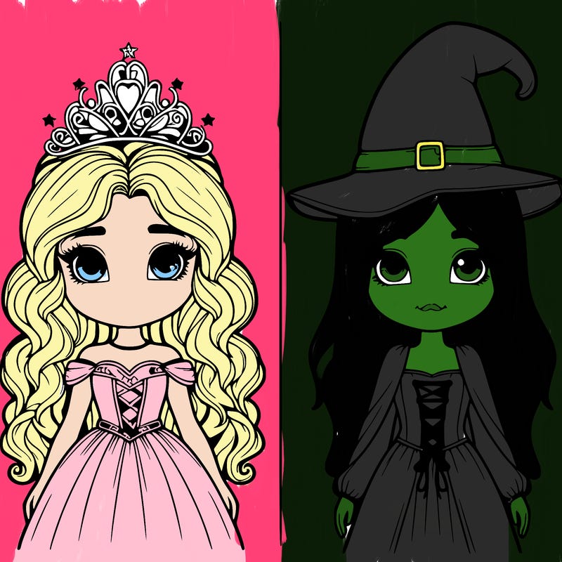 two realistic girls one princess one witch