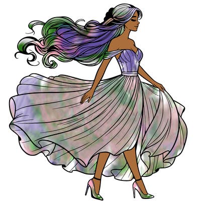 realistic woman in a dress flowing in the wind
