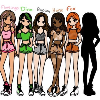 a group of girls wearing crop tops and shorts