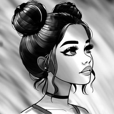 realistic girl with buns on the top of her head