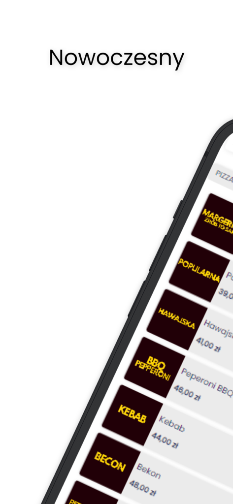 Digital pizza menu on the Green Factory Kolno mobile app