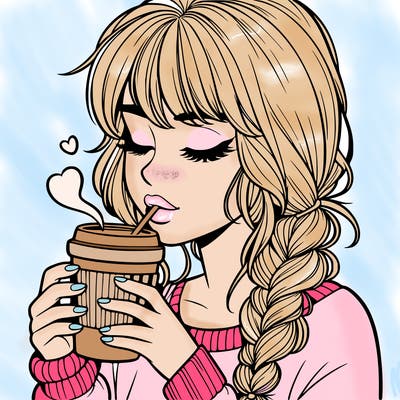 realistic girl drinking coffee