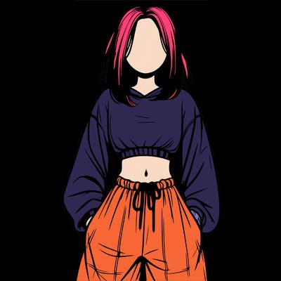 realistic girl faceless with baggy pants and a crop top