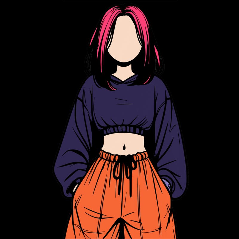 realistic girl faceless with baggy pants and a crop top