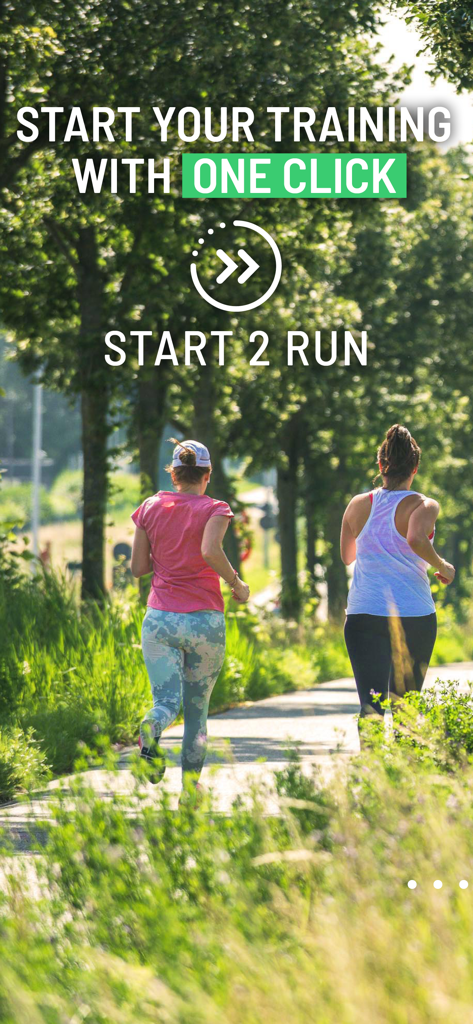 Start 2 Run - Two women jogging on a sunlit park trail using the Start 2 Run training app