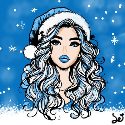 realistic christmas girl with wavy hair and lips
