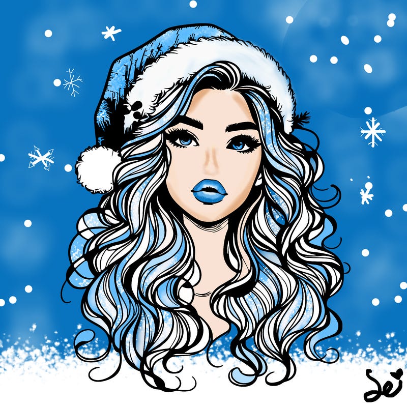 realistic christmas girl with wavy hair and lips
